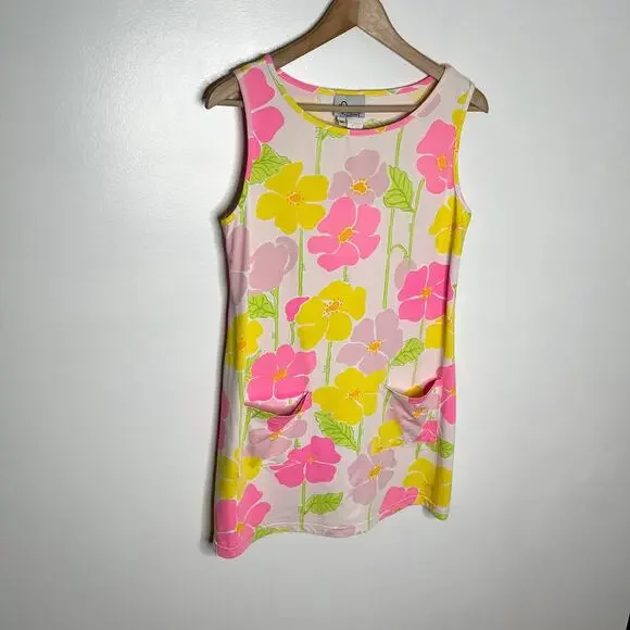 Vintage Lilly Pulitzer Shift Dress Womens Medium Pink Yellow Floral Pockets - Picture 2 of 11